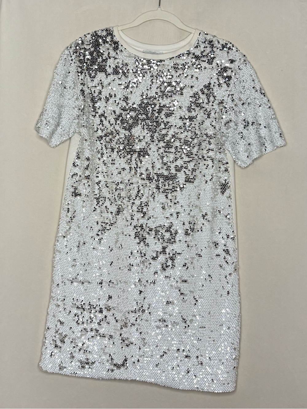 Zara Silver Sequin Short Sleeve Mini Dress